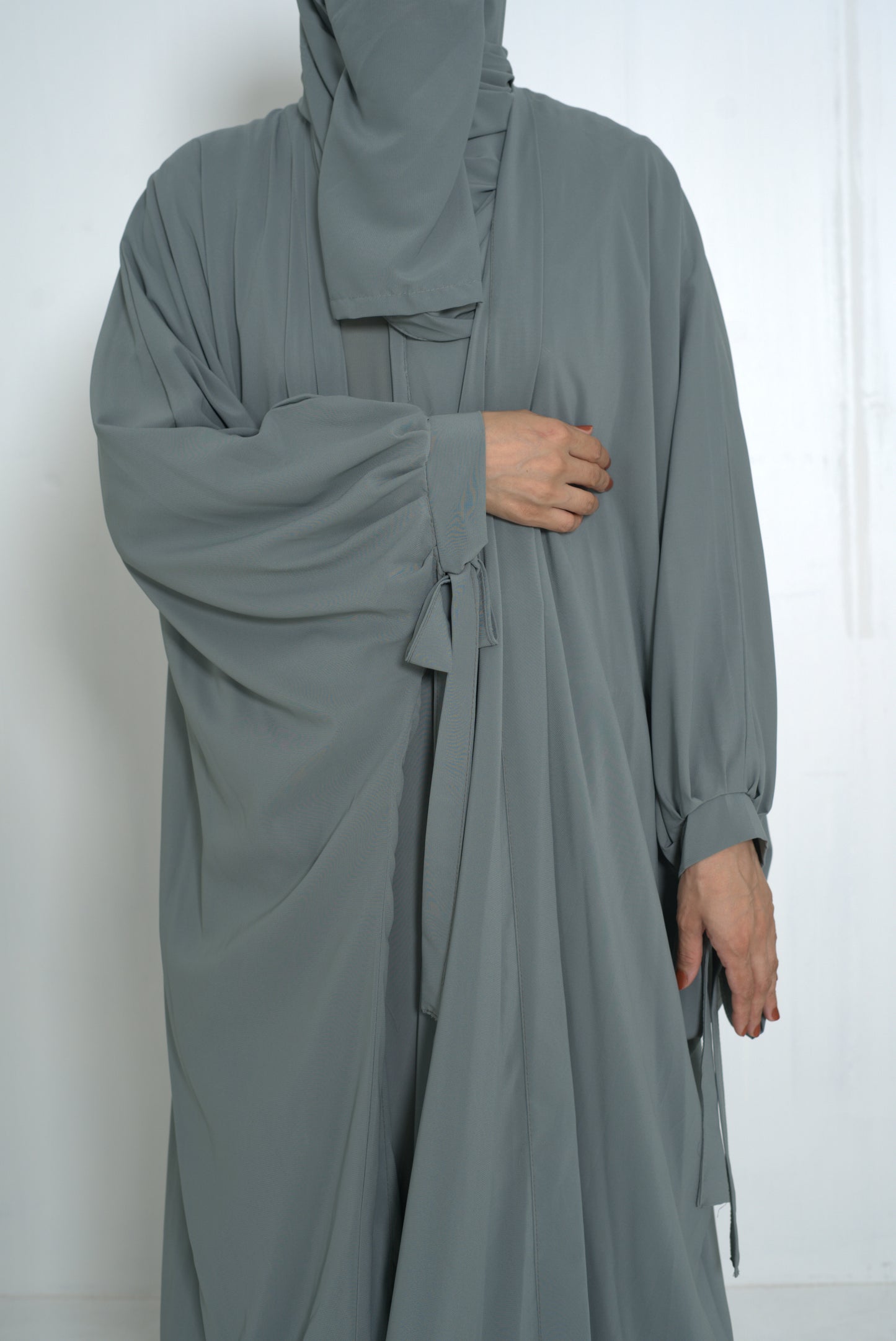 Mulaabis Sage Green Butterfly Abaya with Matching Niqab & Hijab Set