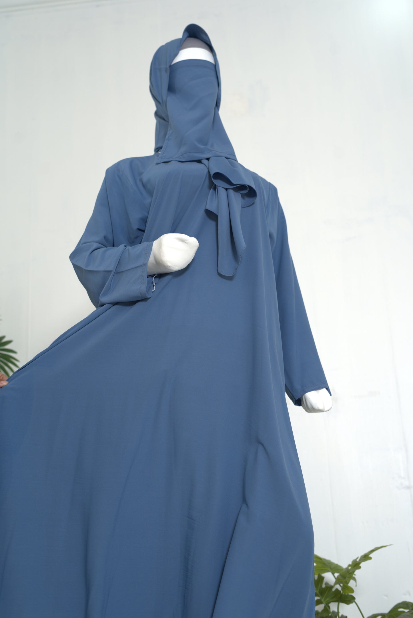 Mulaabis Dusty Blue Butterfly Abaya with Matching Niqab & Hijab Set