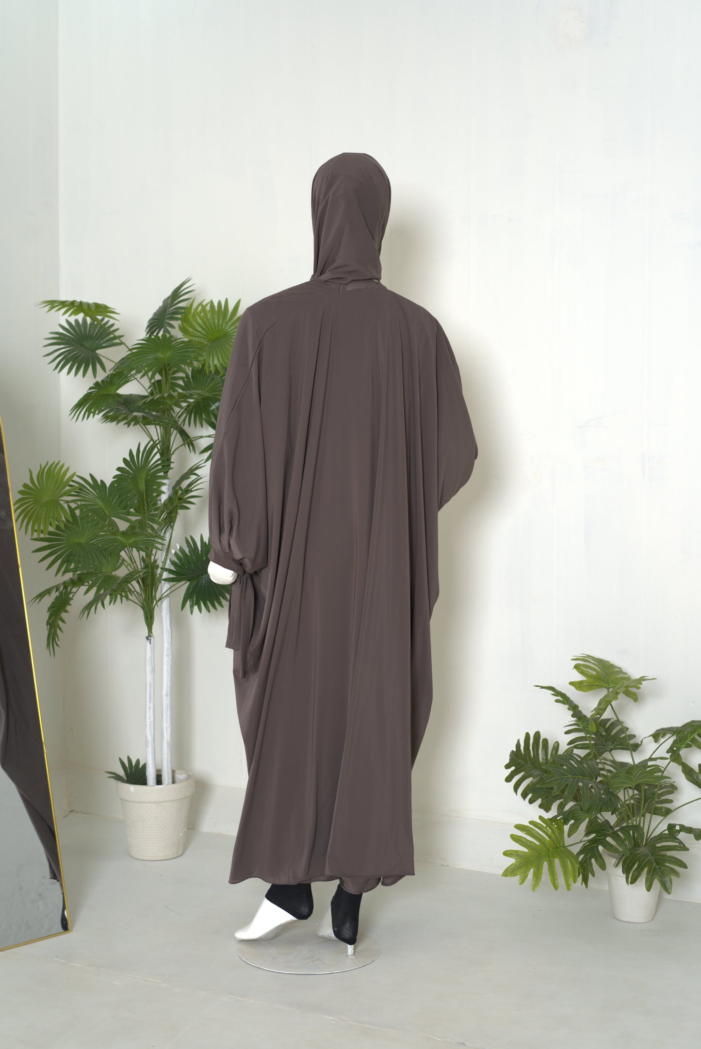 Mulaabis Taupe Brown Butterfly Abaya with Matching Hijab Set