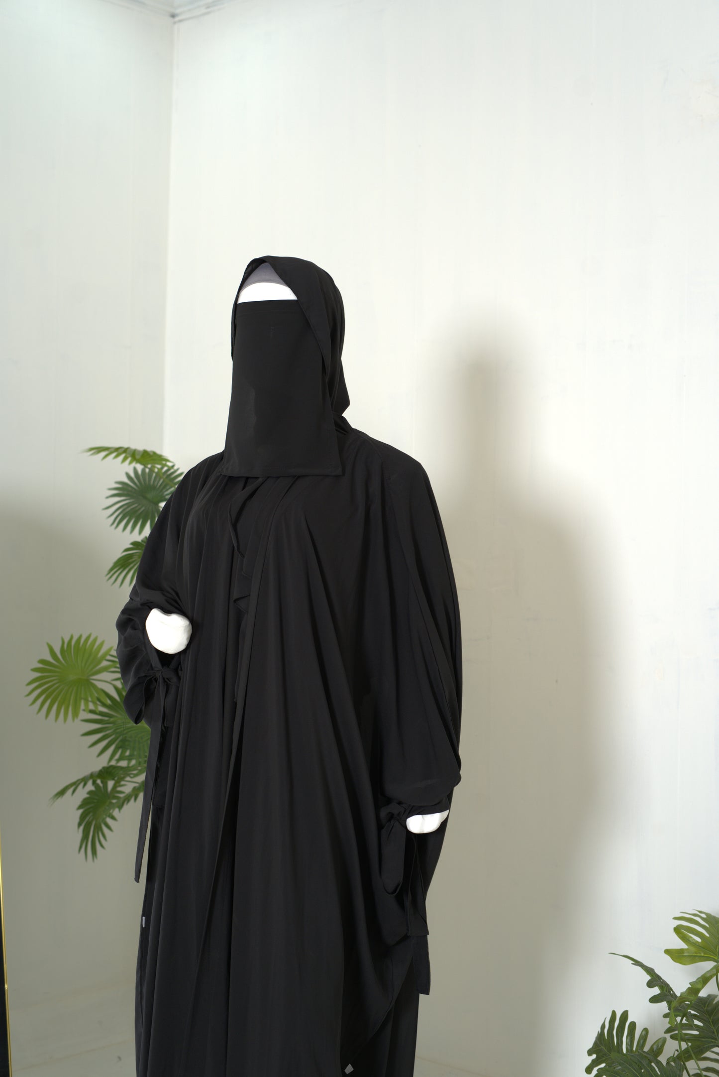 Mulaabis Classic Black Butterfly Abaya with Matching Niqab & Hijab Set
