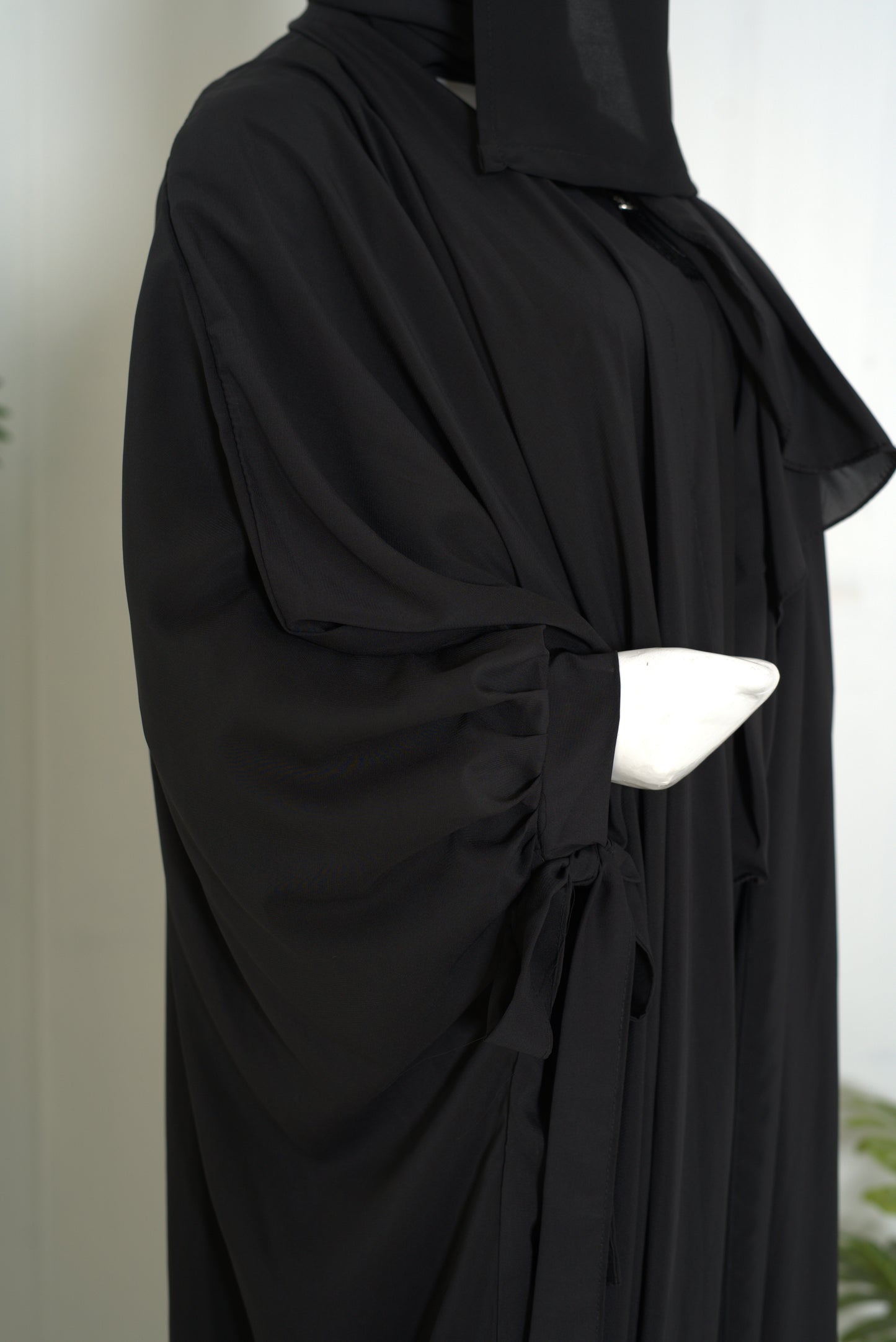 Mulaabis Classic Black Butterfly Abaya with Matching Niqab & Hijab Set