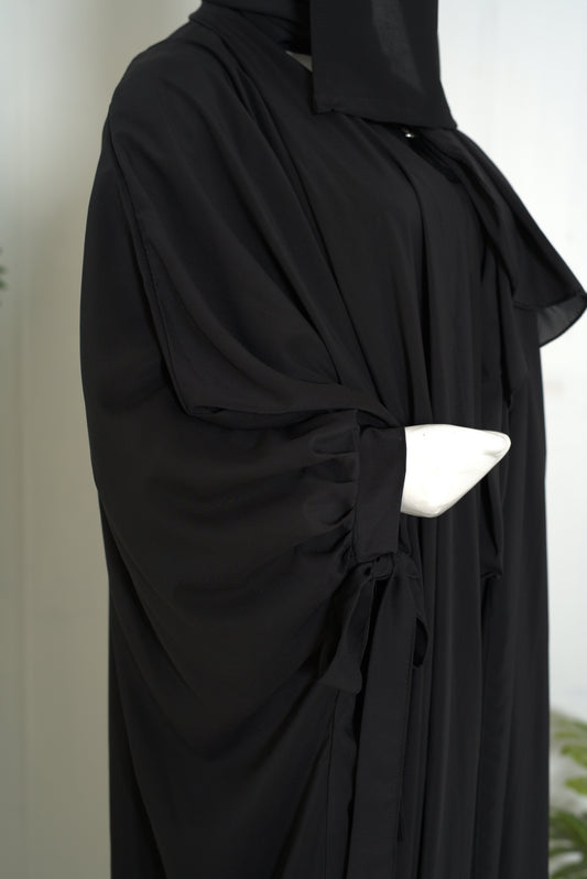 Mulaabis Classic Black Butterfly Abaya with Matching Niqab & Hijab Set