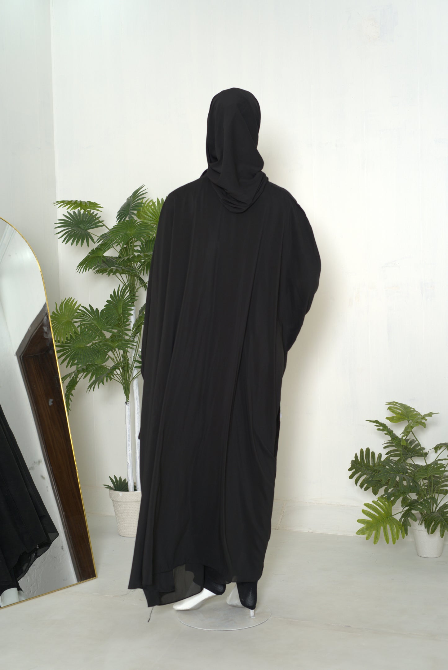 Mulaabis Classic Black Butterfly Abaya with Matching Niqab & Hijab Set