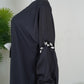 Navy Blue Maxi Abaya | Geometric Black & White Detail | Daily Wear