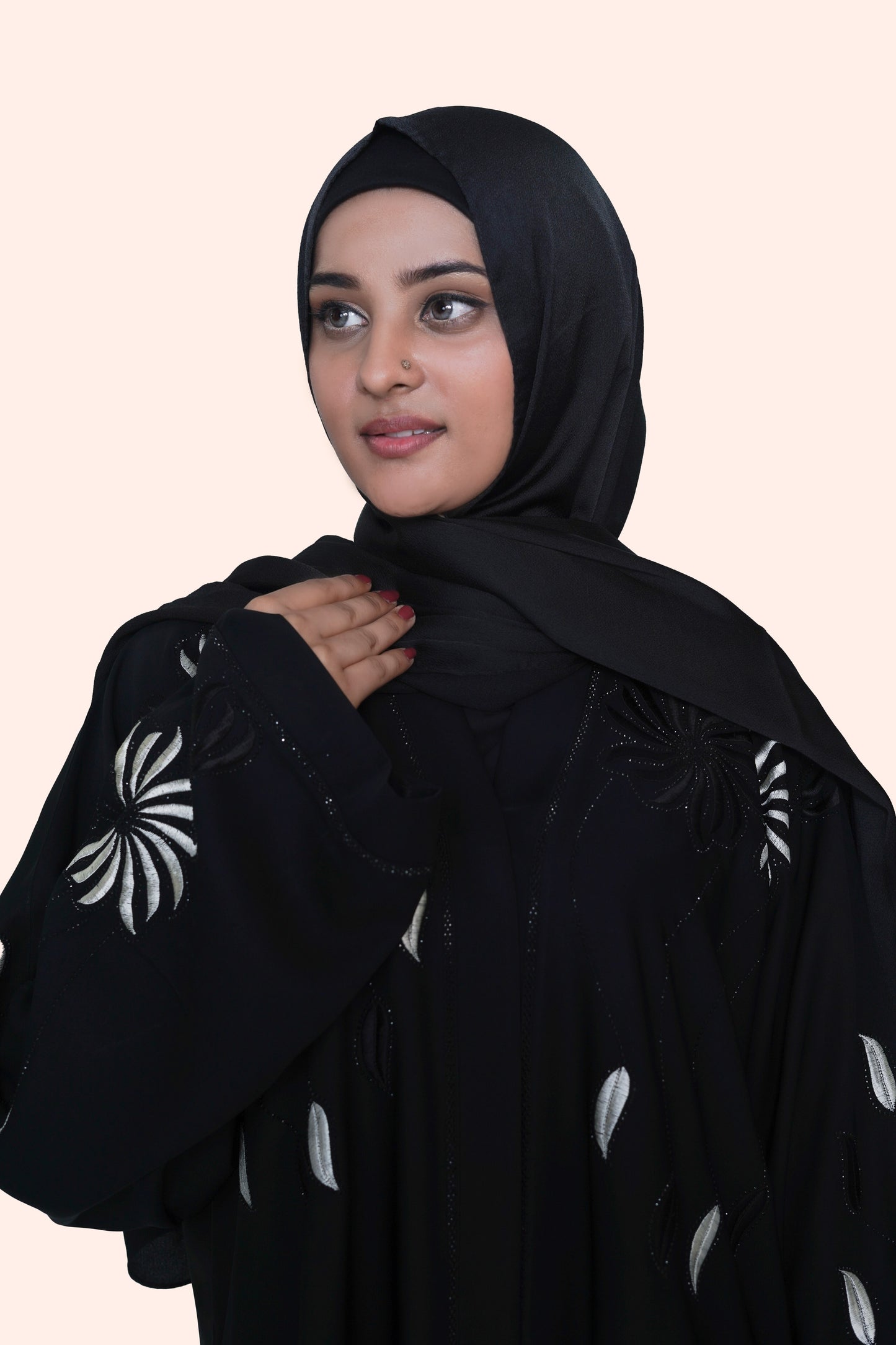 Elegant Black Embroidered Open Abaya 