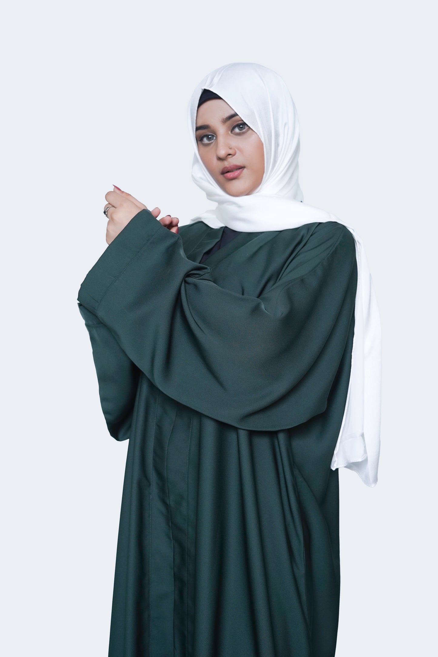 Elegant Forest Green Open Abaya-2