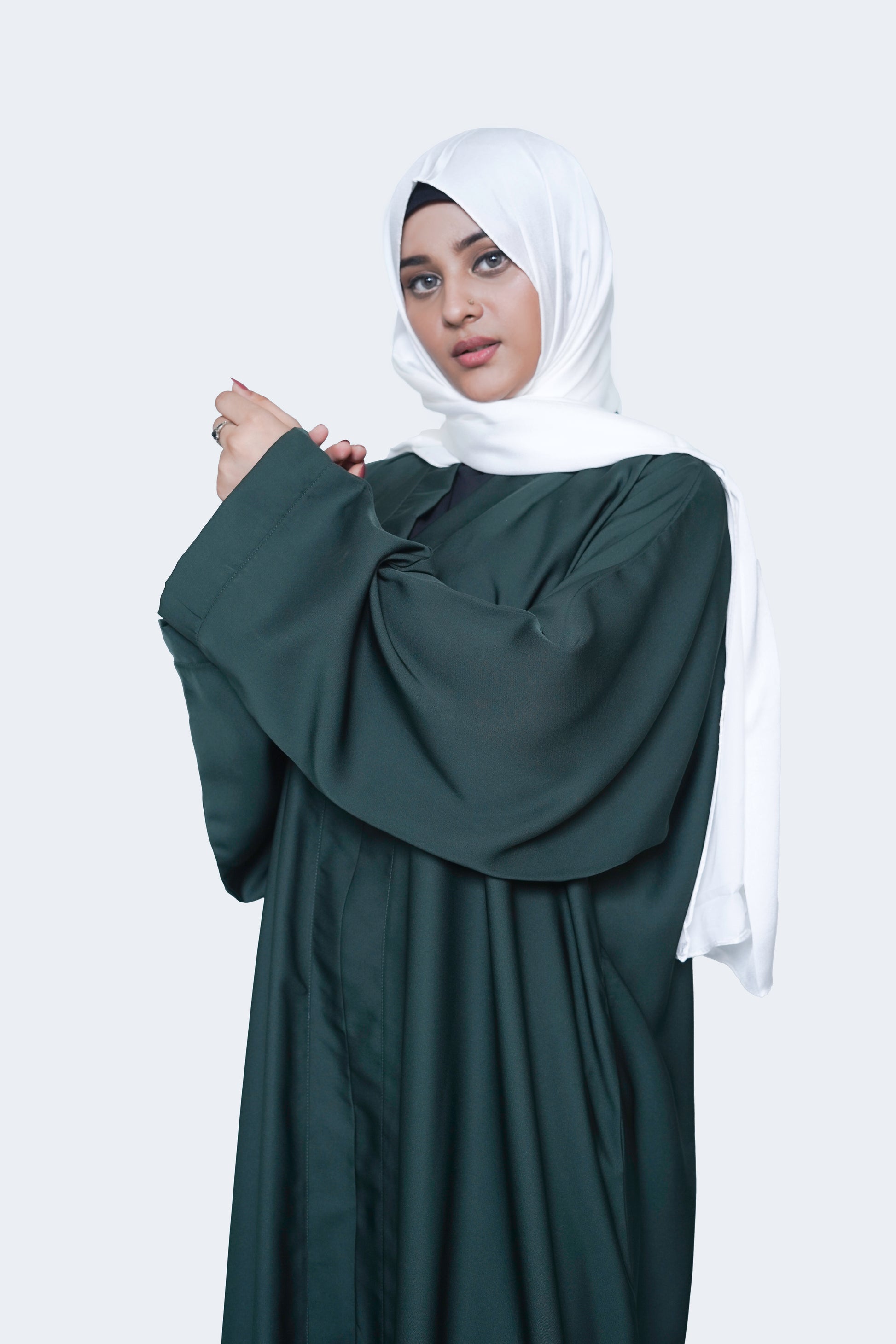 Elegant Forest Green Open Abaya-2