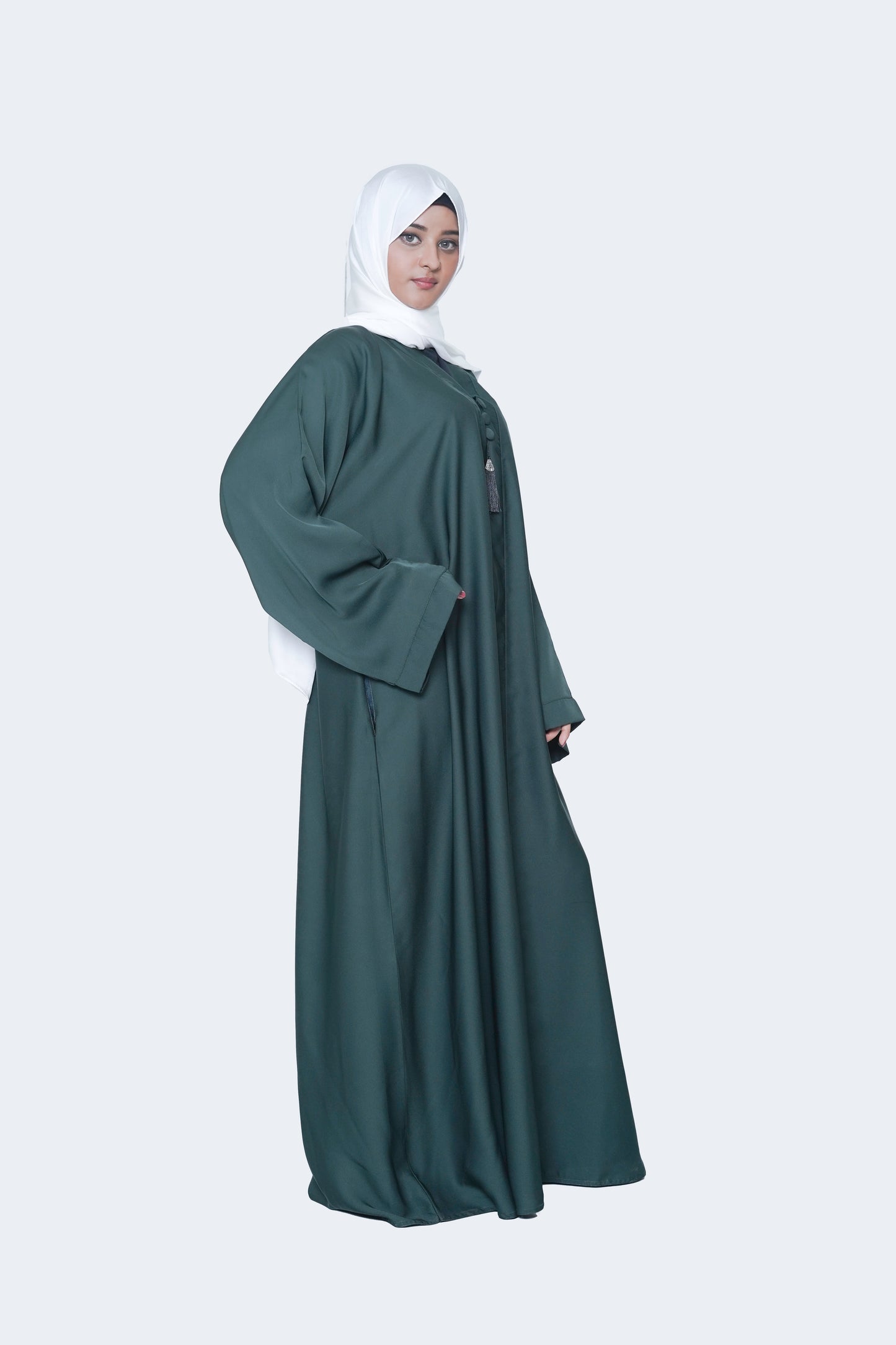 Elegant Forest Green Open Abaya-3