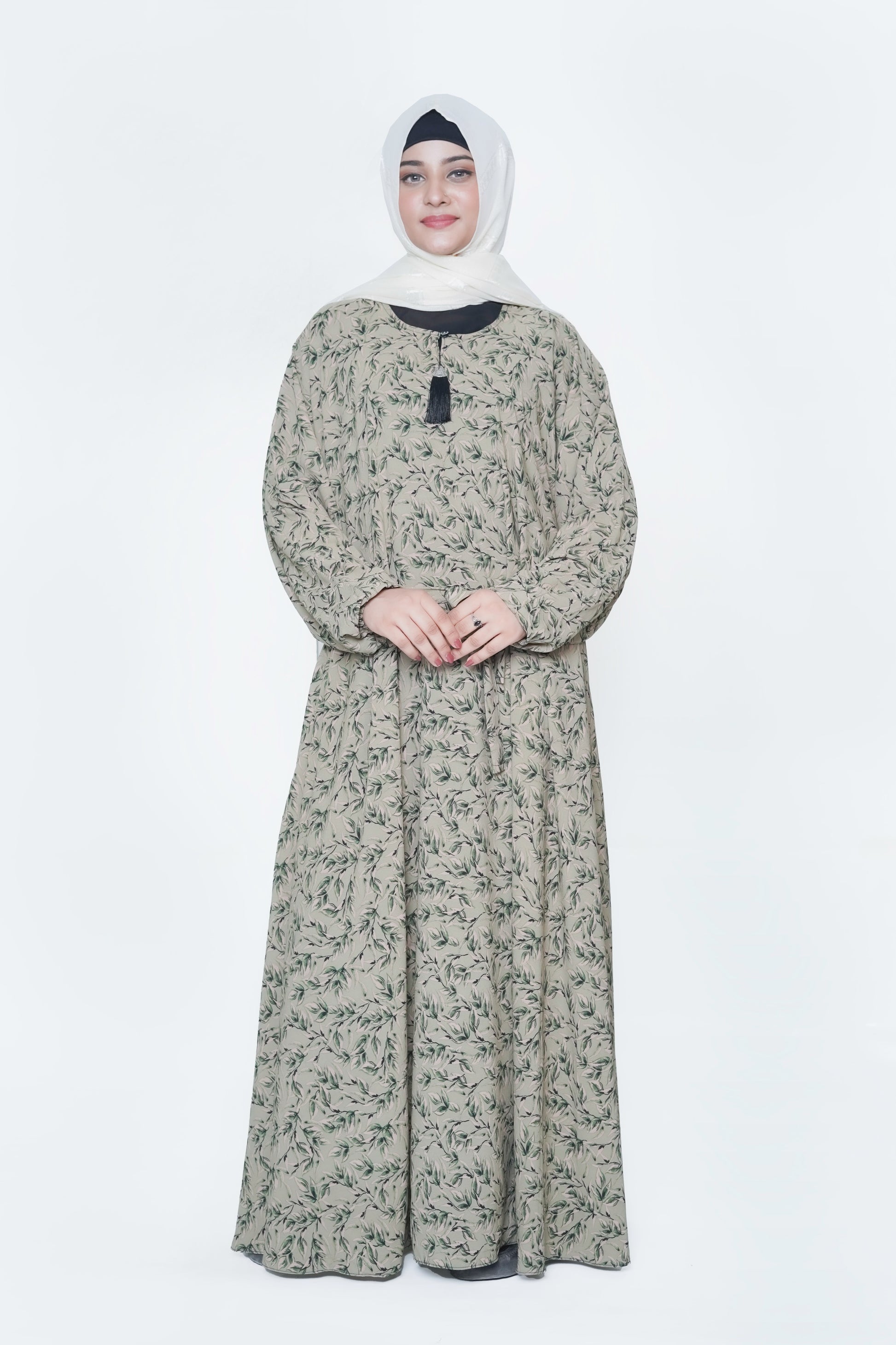 Elegant Olive Leaf Nida Georgette Maxi Abaya