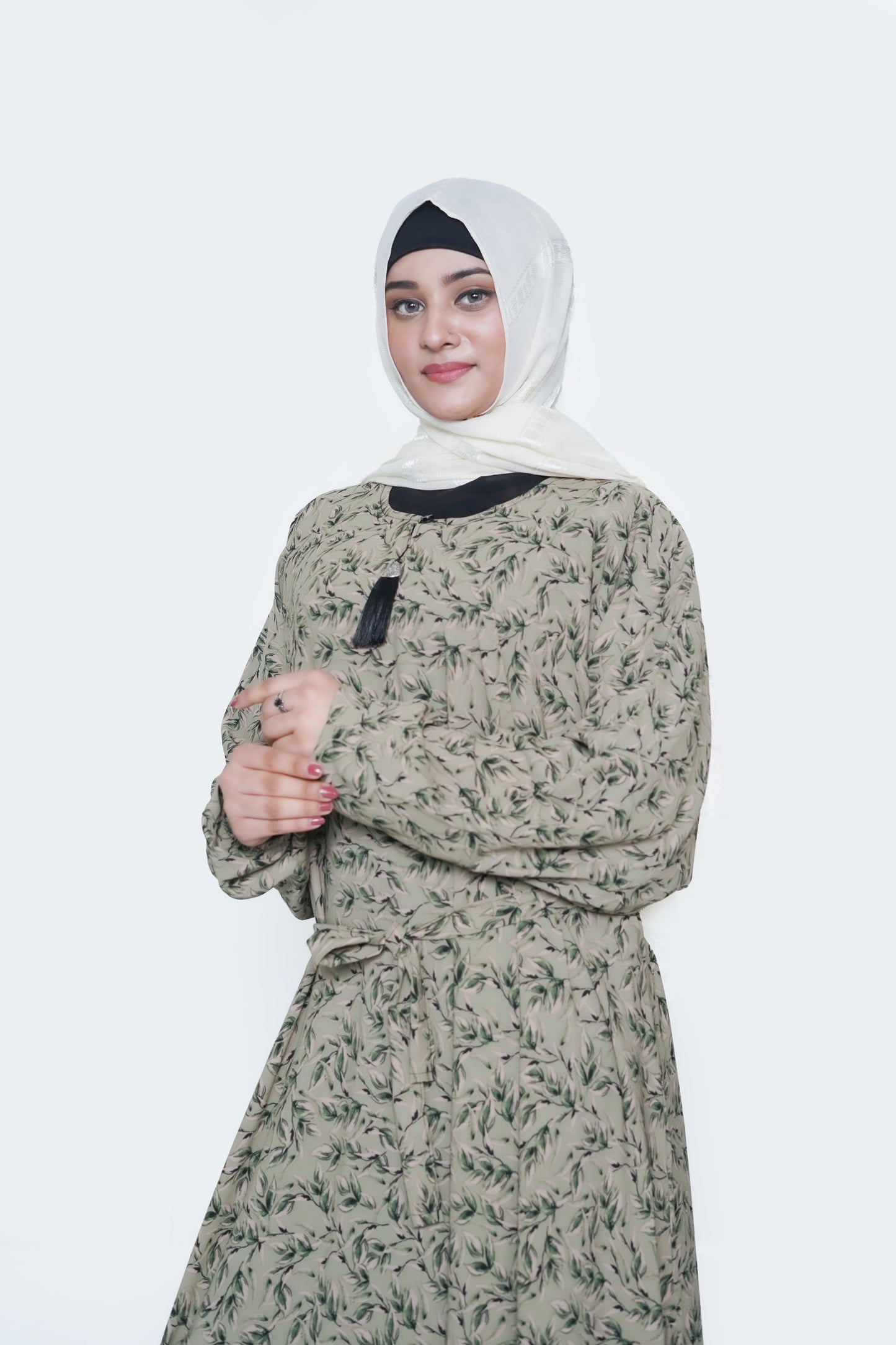 Elegant Olive Leaf Nida Georgette Maxi Abaya