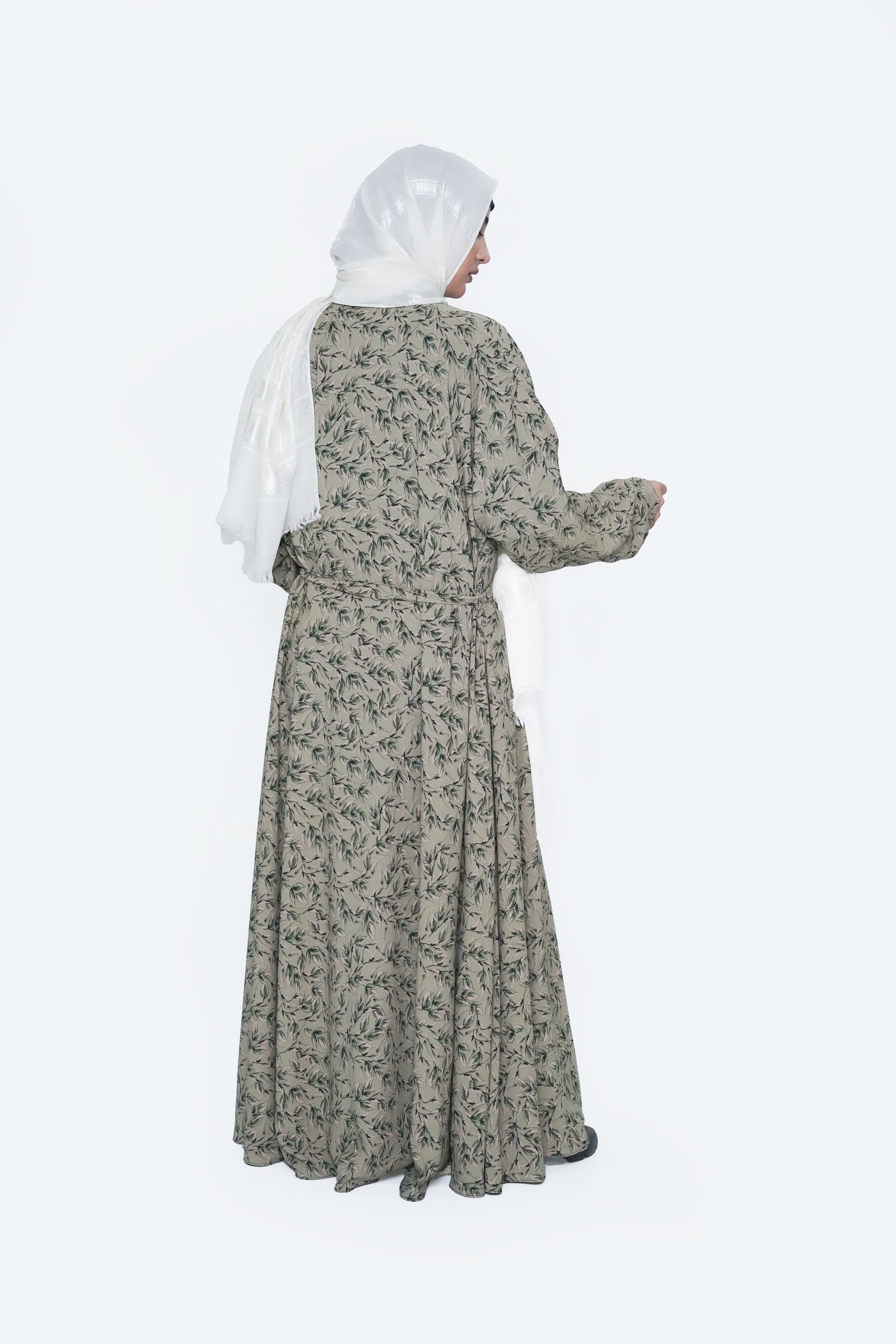 Elegant Olive Leaf Nida Georgette Maxi Abaya