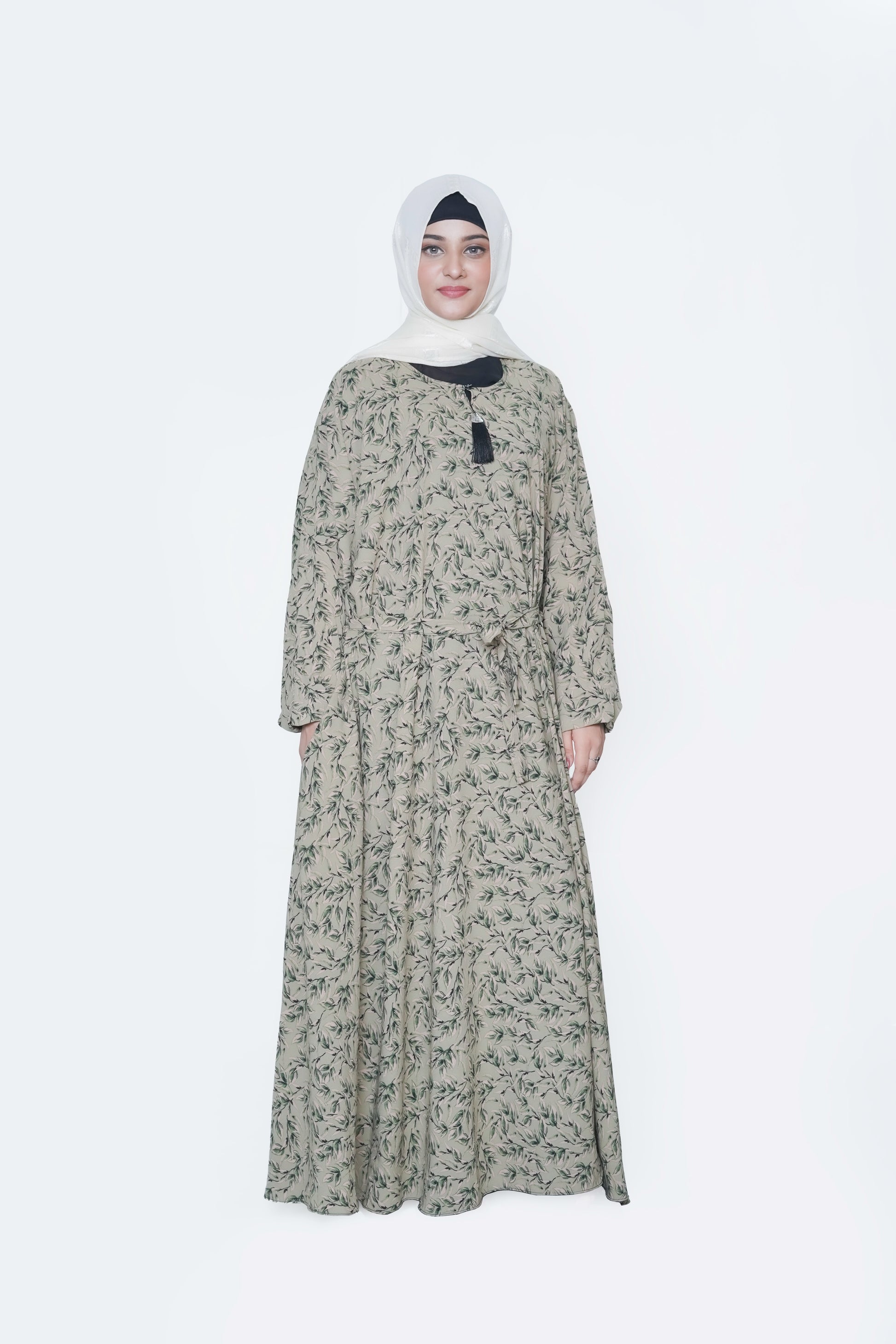 Elegant Olive Leaf Nida Georgette Maxi Abaya