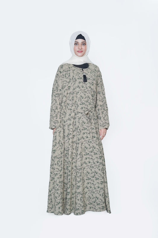 Elegant Olive Leaf Nida Georgette Maxi Abaya
