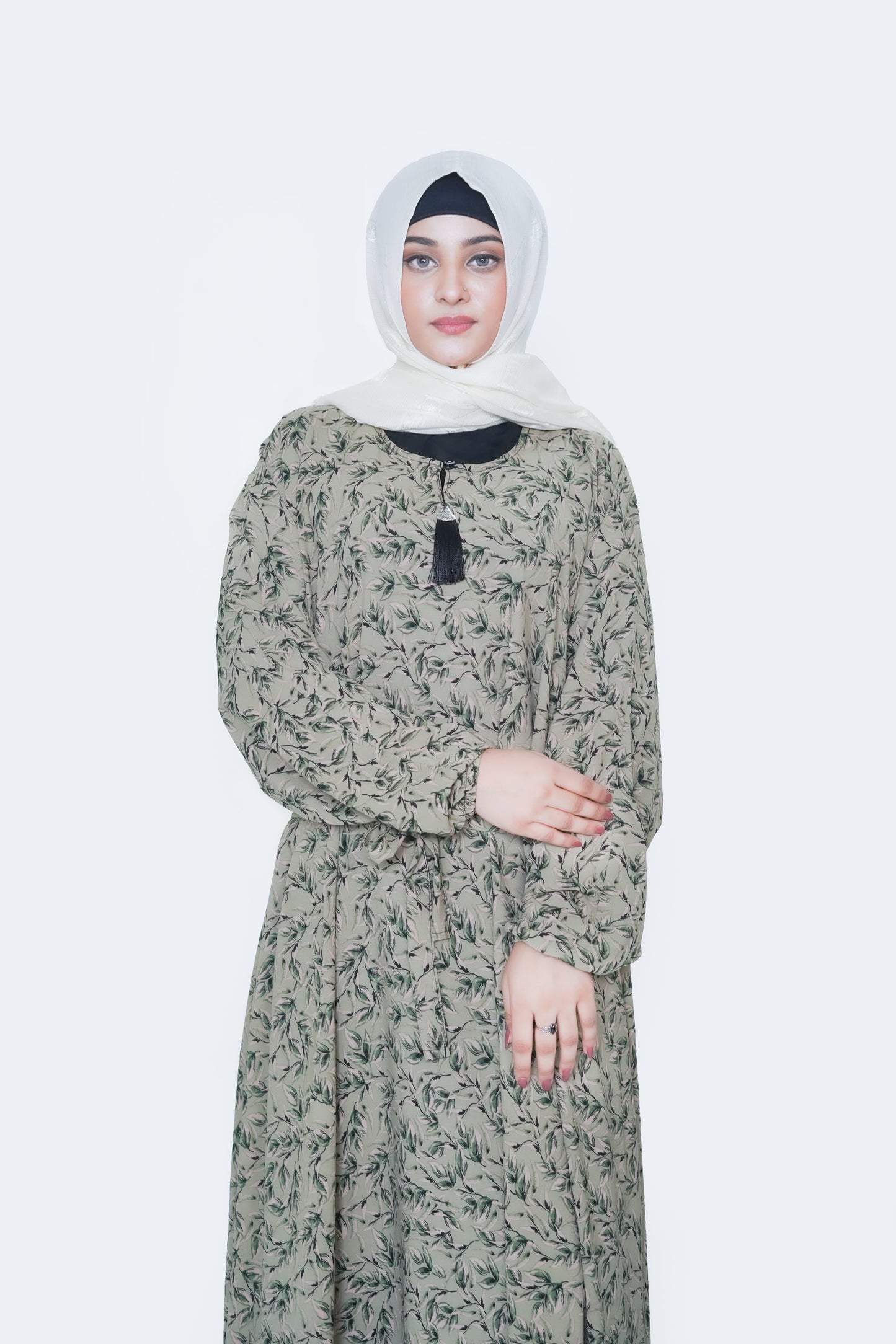 Elegant Olive Leaf Nida Georgette Maxi Abaya