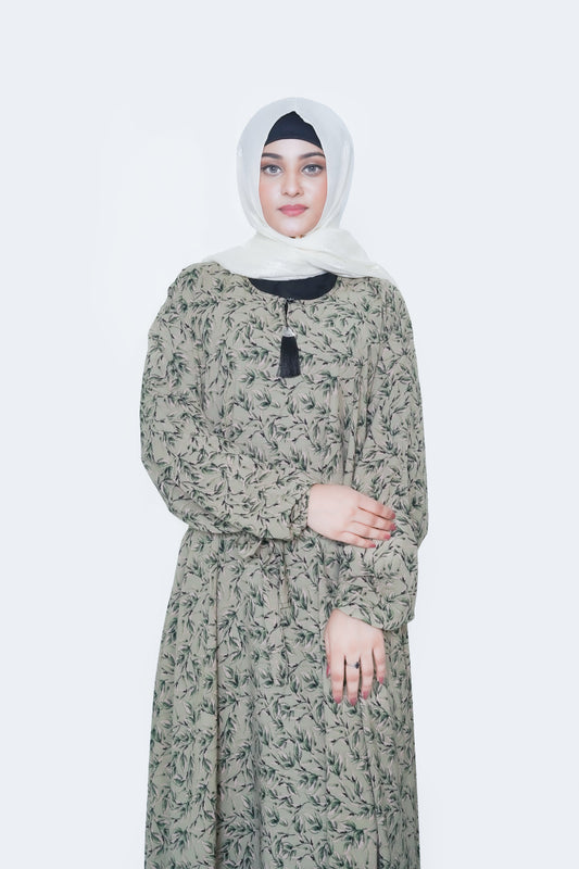 Elegant Olive Leaf Nida Georgette Maxi Abaya