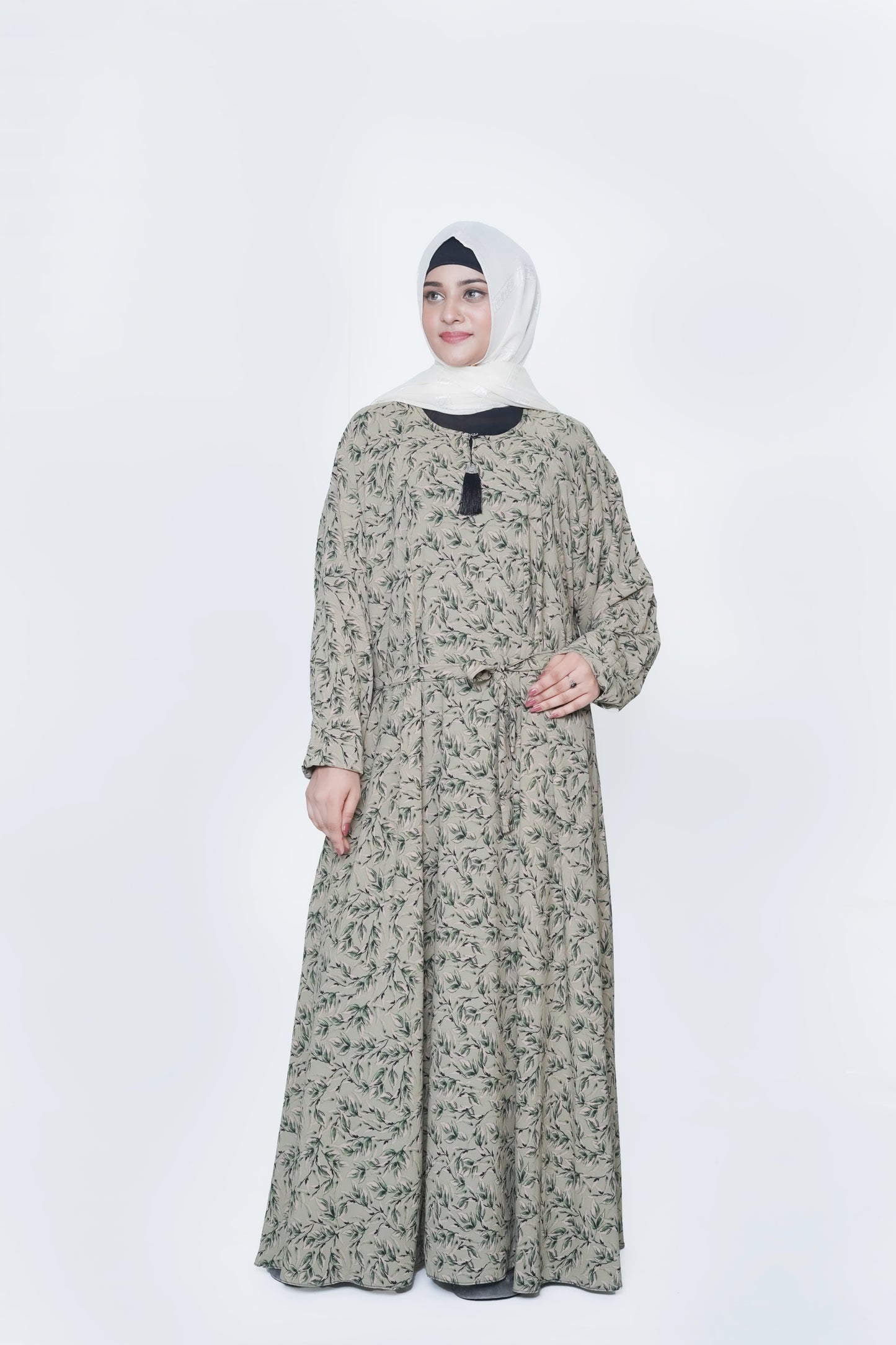 Elegant Olive Leaf Nida Georgette Maxi Abaya