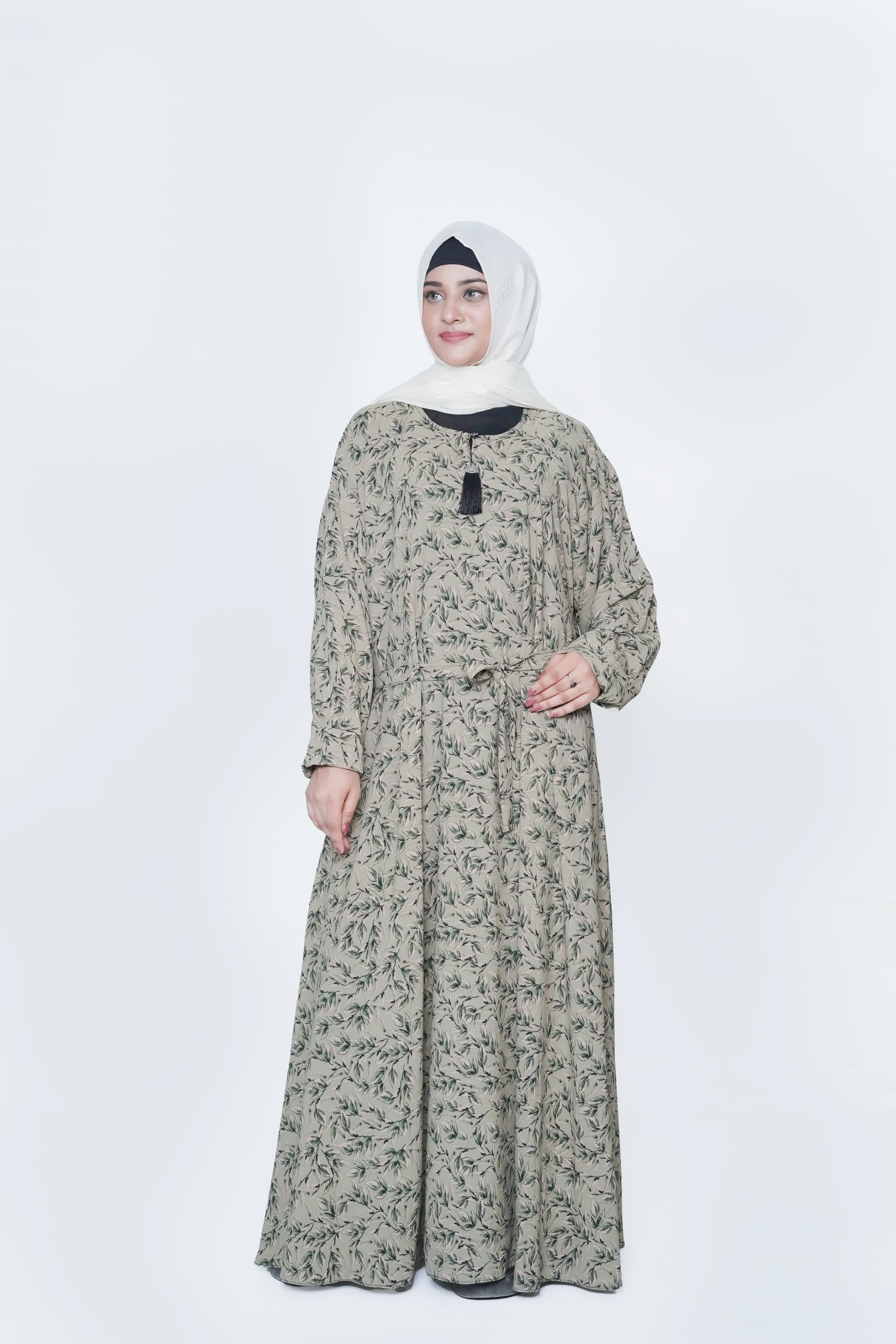 Elegant Olive Leaf Nida Georgette Maxi Abaya