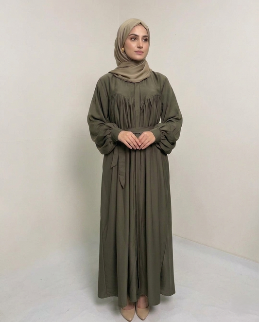 Elegant Olive Pleated Abaya