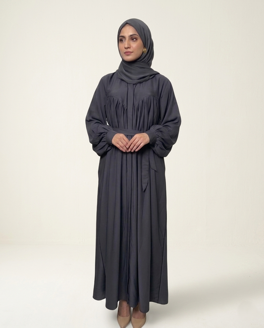Elegant Slate Grey Pleated Abaya