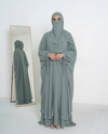 Mulaabis Sage Green Butterfly Abaya with Matching Niqab & Hijab Set