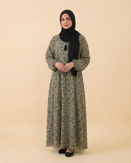 Elegant Olive Leaf Nida Georgette Maxi Abaya