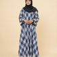 Classic Blue & White Plaid Maxi Abaya | Diagonal Tartan Print Modest Dress
