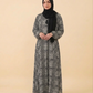 Elegant Black & White Nida Georgette Maxi Abaya with Geometric Print