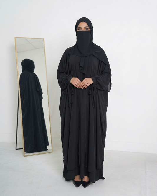 Mulaabis Classic Black Butterfly Abaya with Matching Niqab & Hijab Set