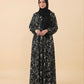 Monochrome Abstract Floral Maxi Abaya | Black & White Sketch Print Modest Dress