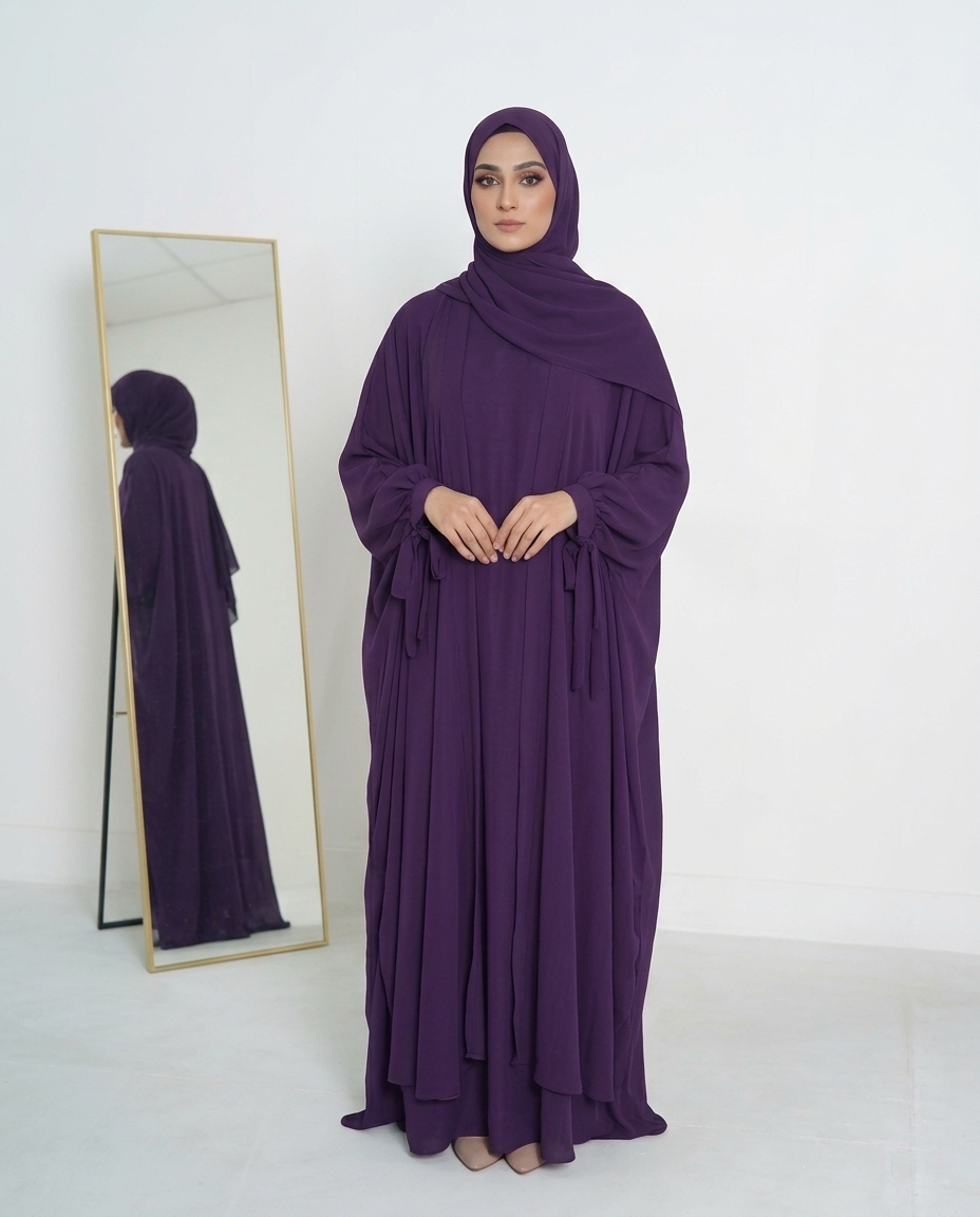 Mulaabis Classic Black Butterfly Abaya with Matching Niqab & Hijab Set