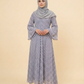 Chiffon Striped Blue & Red Ruffled double sided Maxi Dress | Elegant Cap Sleeve Abaya