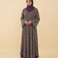 Dark Floral Print Maxi Dress | Berry & Cream Ditsy Flower Abaya with Flared Cuff