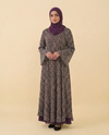 Dark Floral Print Maxi Dress | Berry & Cream Ditsy Flower Abaya with Flared Cuff