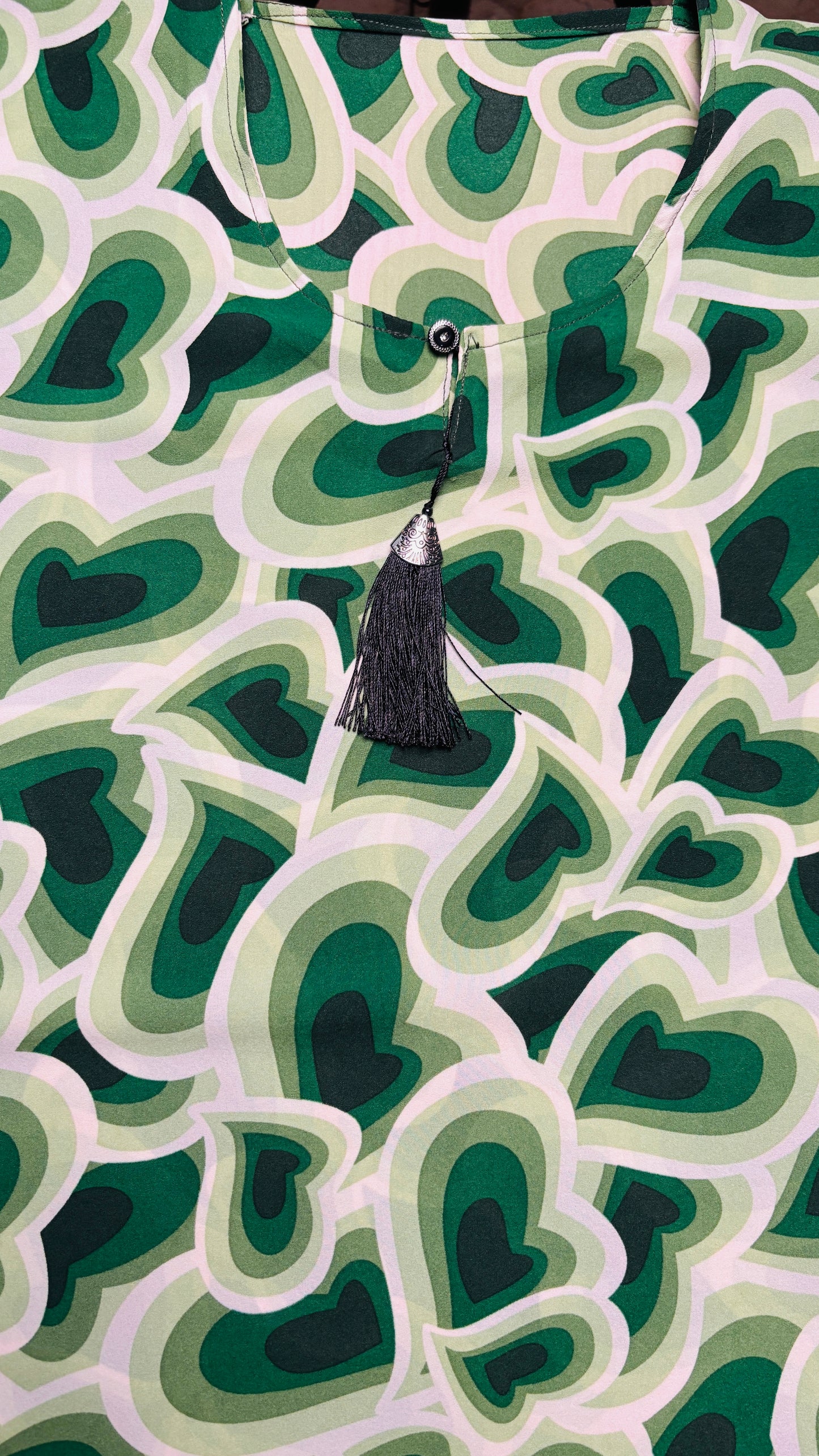 Green Hearts Printed Abaya with Pocket & Adjustable Belt