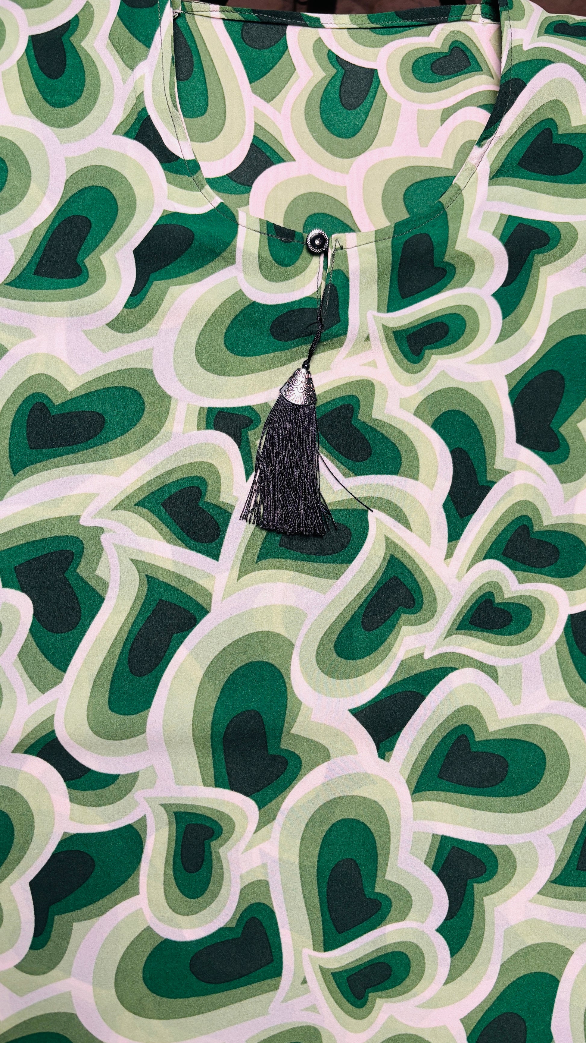 Green Hearts Printed Abaya with Pocket & Adjustable Belt
