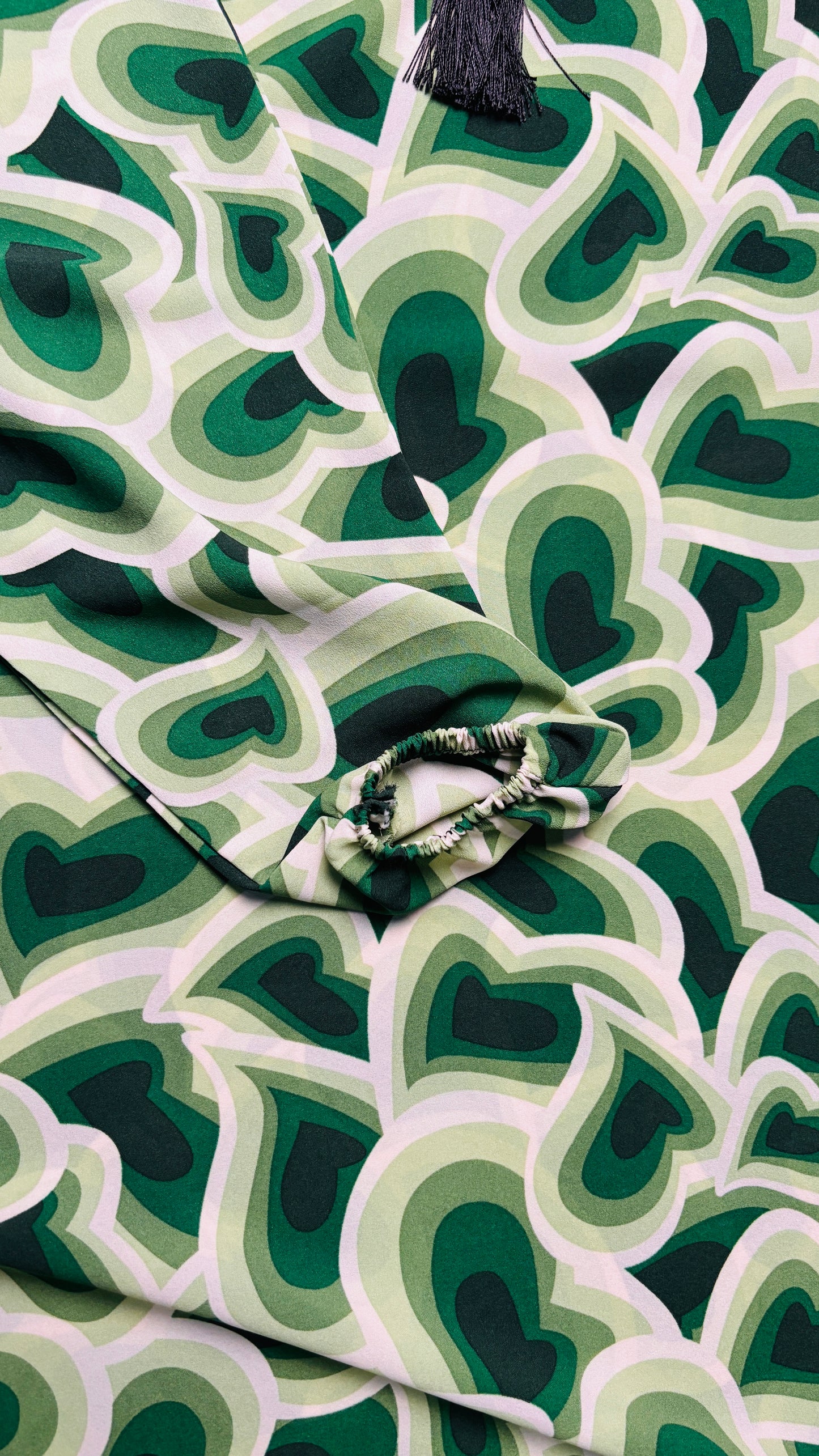 Green Hearts Printed Abaya with Pocket & Adjustable Belt