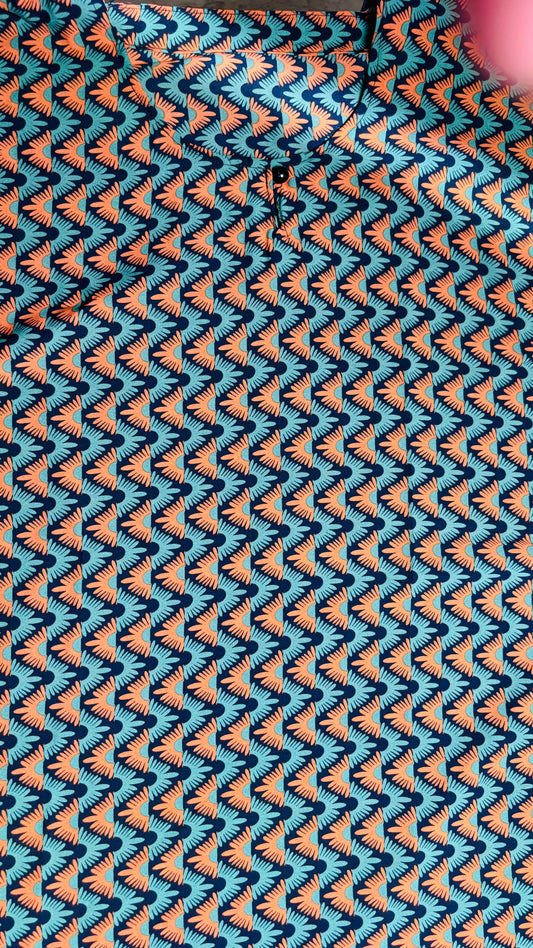Geometric Print Kimono Dress | Vibrant Orange & Teal Zig Zag Maxi Abaya