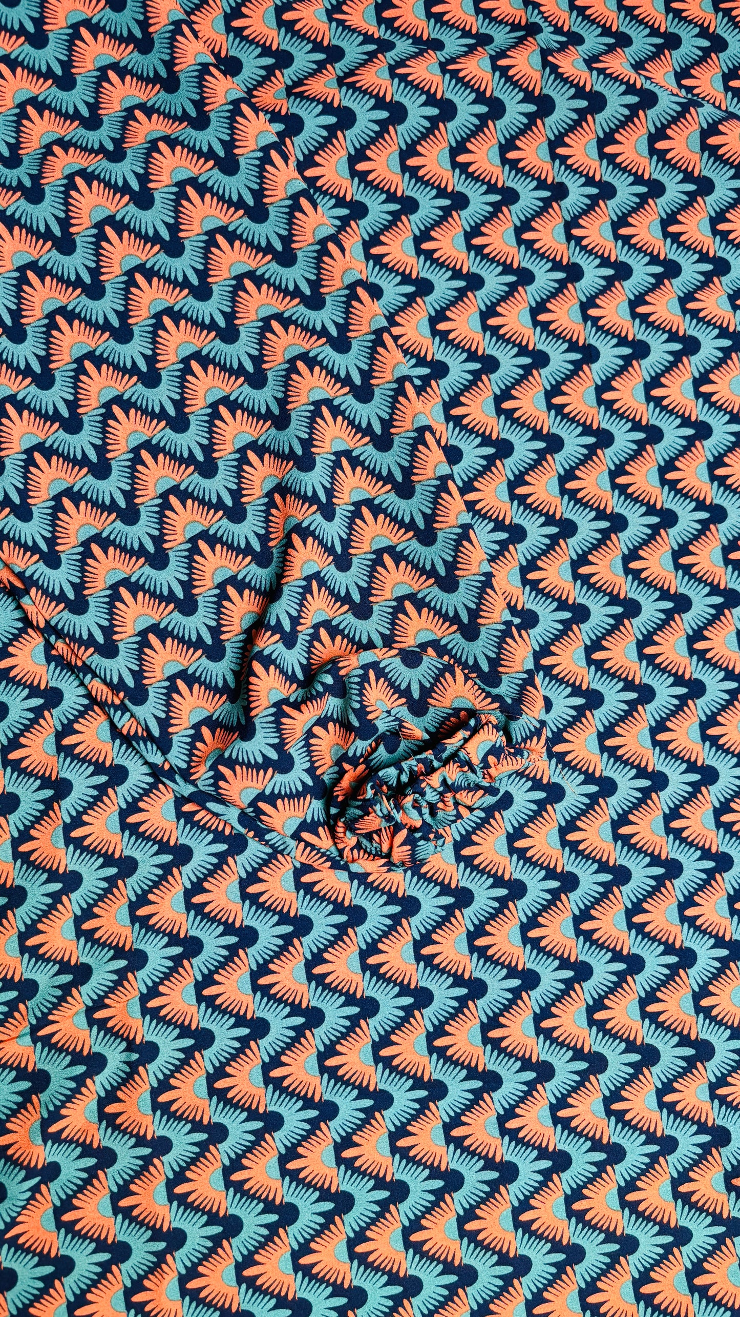 Geometric Print Kimono Dress | Vibrant Orange & Teal Zig Zag Maxi Abaya