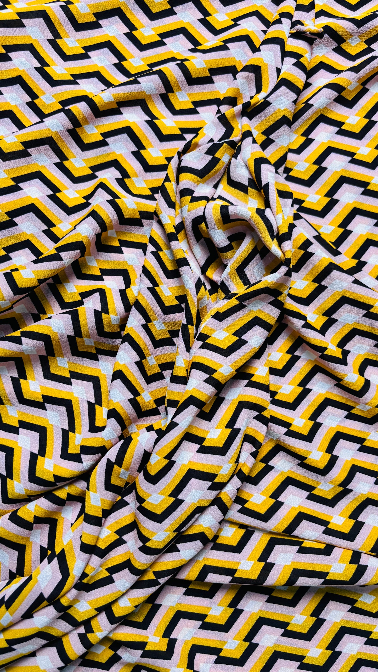 Brown Yellow Zig Zag Printed Abaya with Pocket & Belt