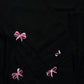 Charming Black Open Abaya with Pink Bow Embroidery Detail