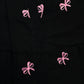 Charming Black Open Abaya with Pink Bow Embroidery Detail