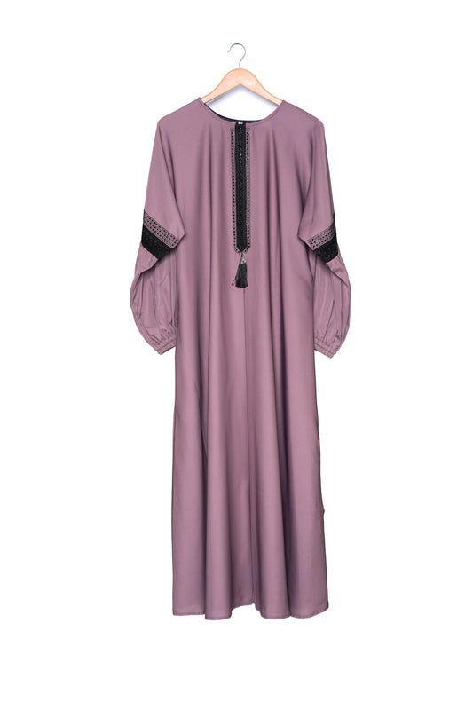 Luxury Mauve Abaya with Black Beaded