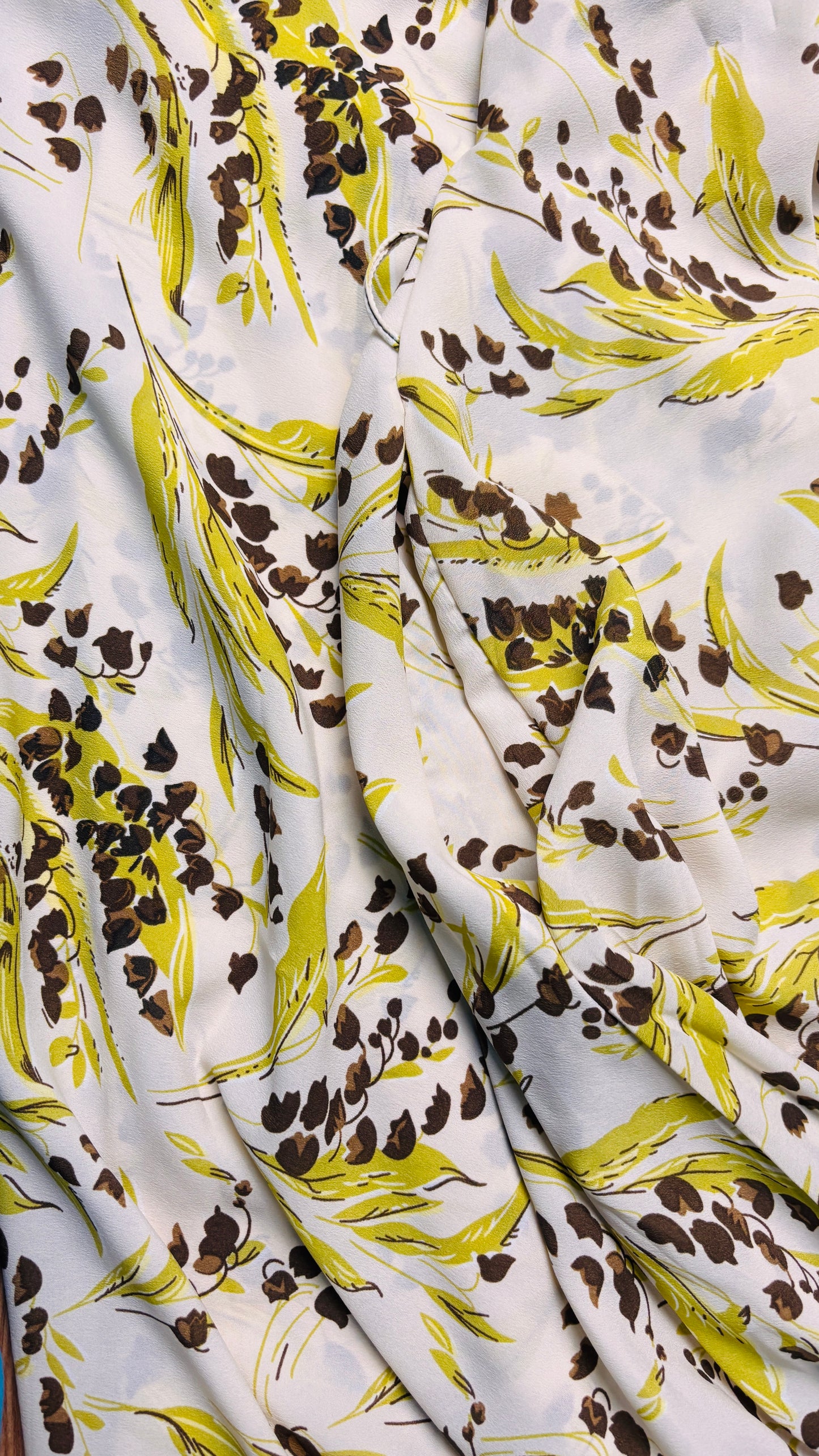 Mulaabis Vibrant Yellow Floral Printed Abaya with Pocket & Belt