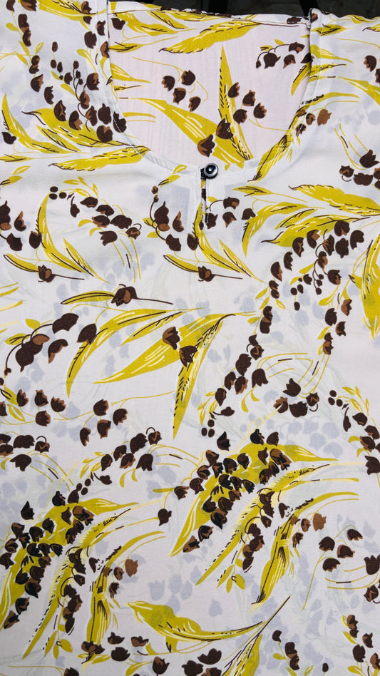 Mulaabis Vibrant Yellow Floral Printed Abaya with Pocket & Belt