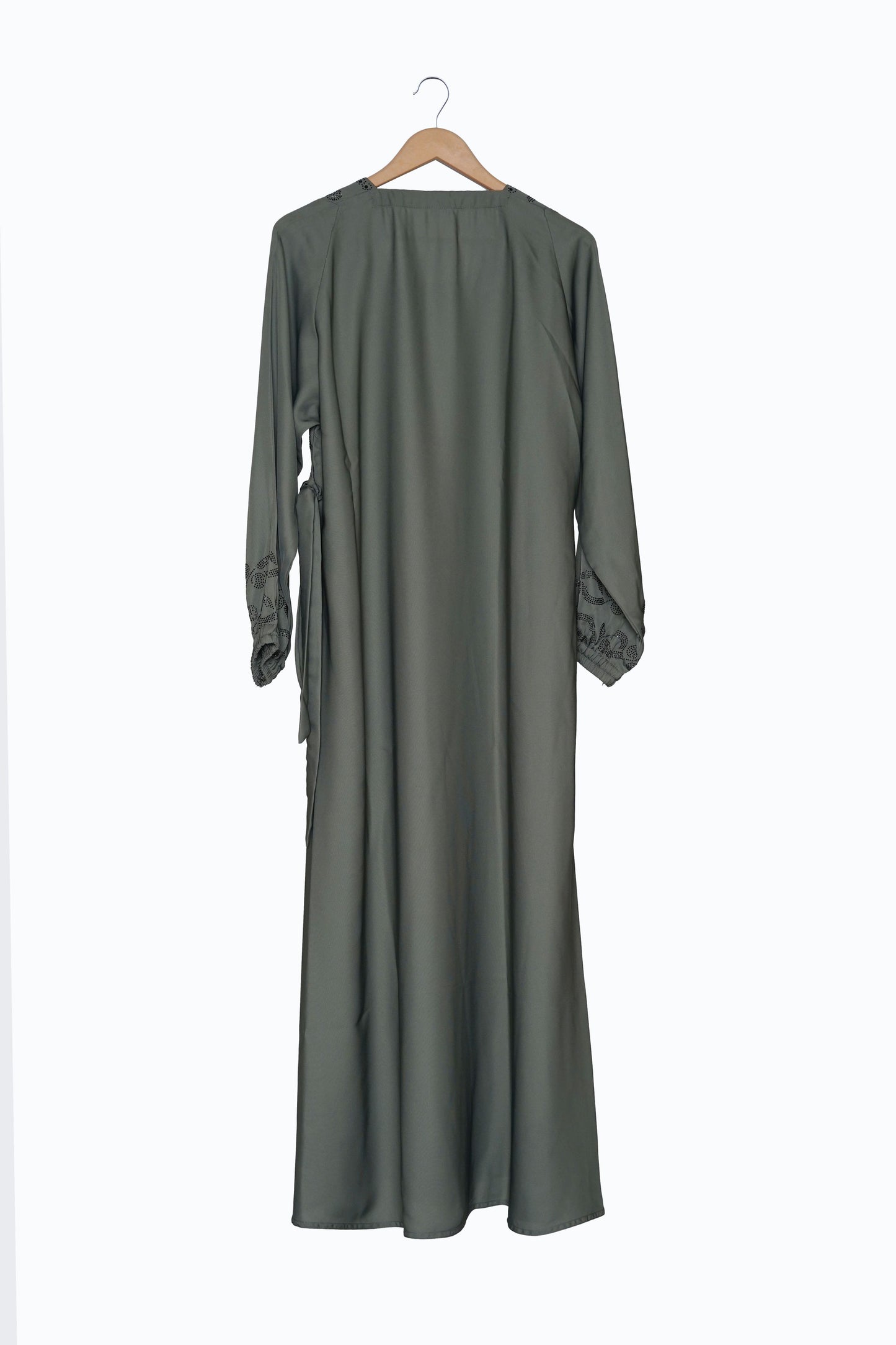 Olive Green Abaya maxi Black Embroidery