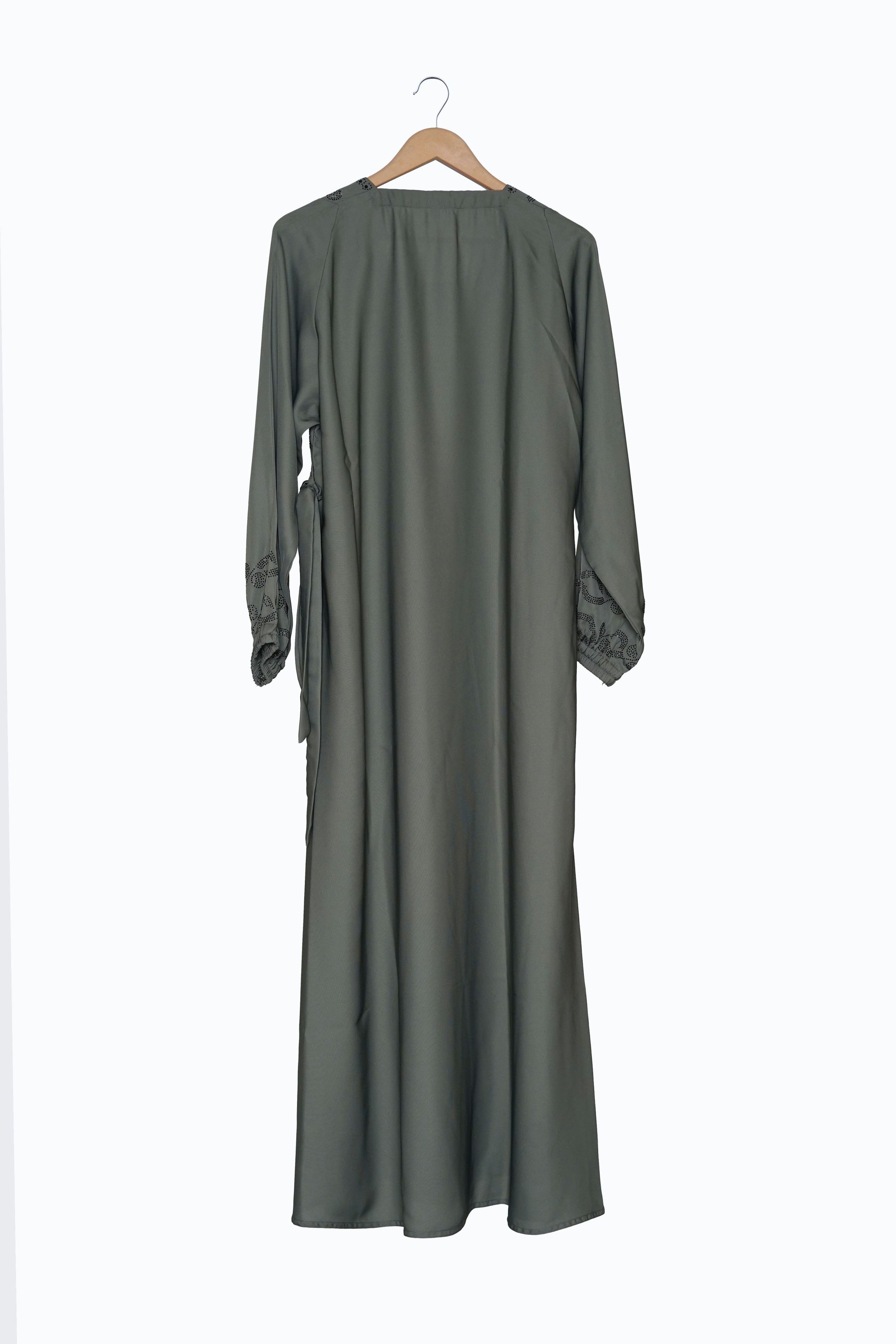 Olive Green Abaya maxi Black Embroidery