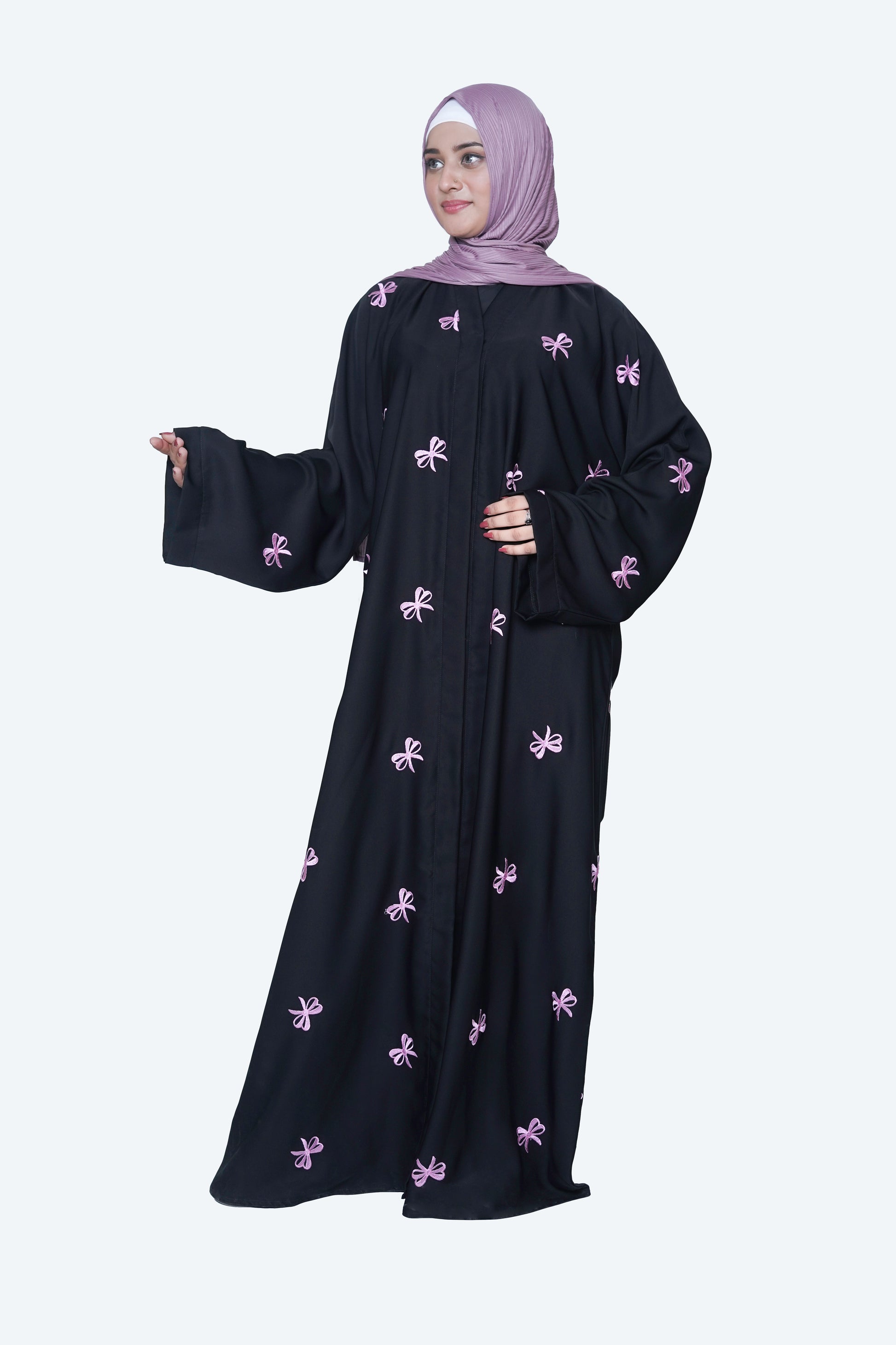 Open Black Abaya floral