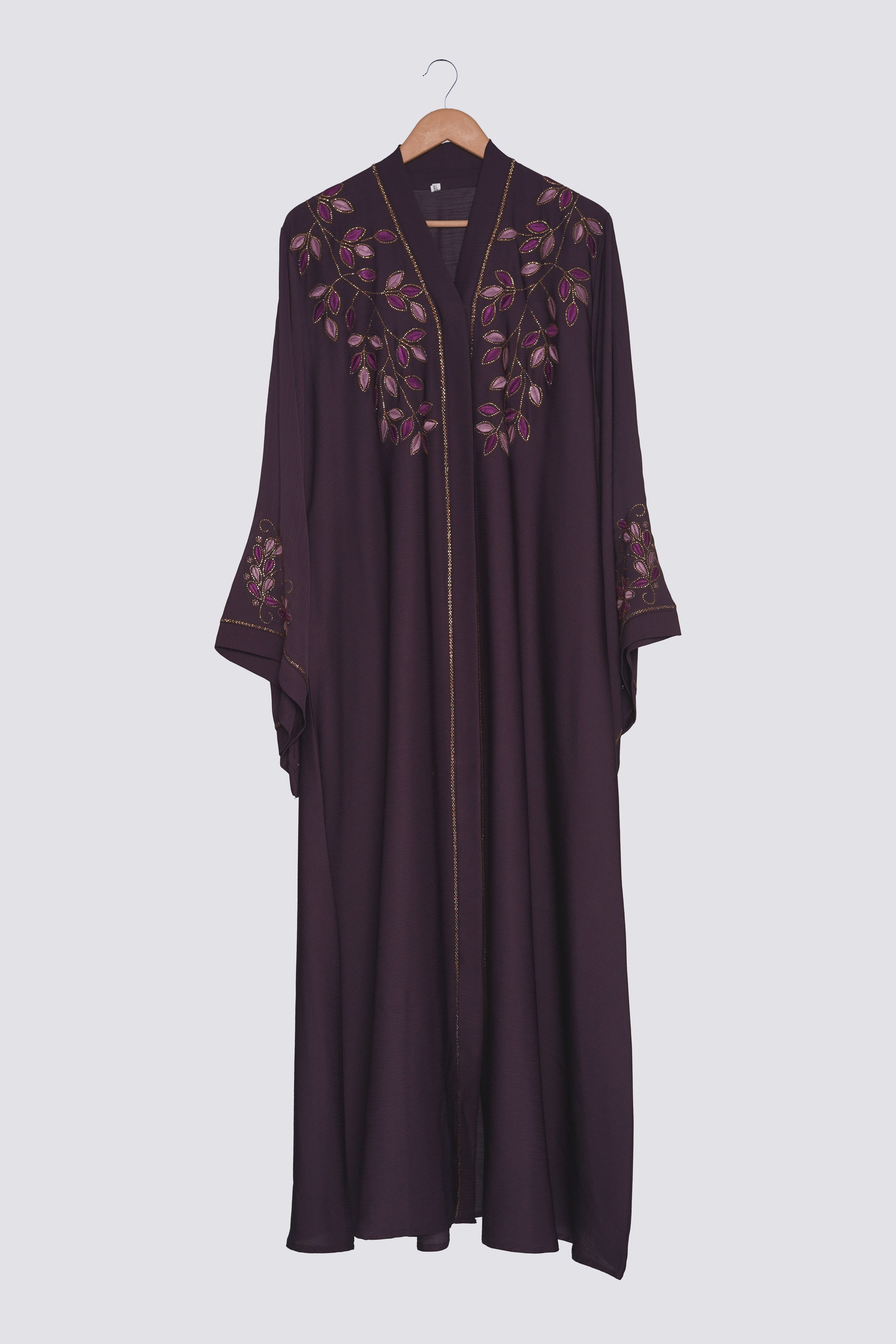 Plum Embroidered Nida Abaya