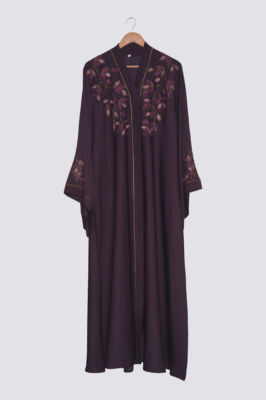 Plum Embroidered Nida Abaya