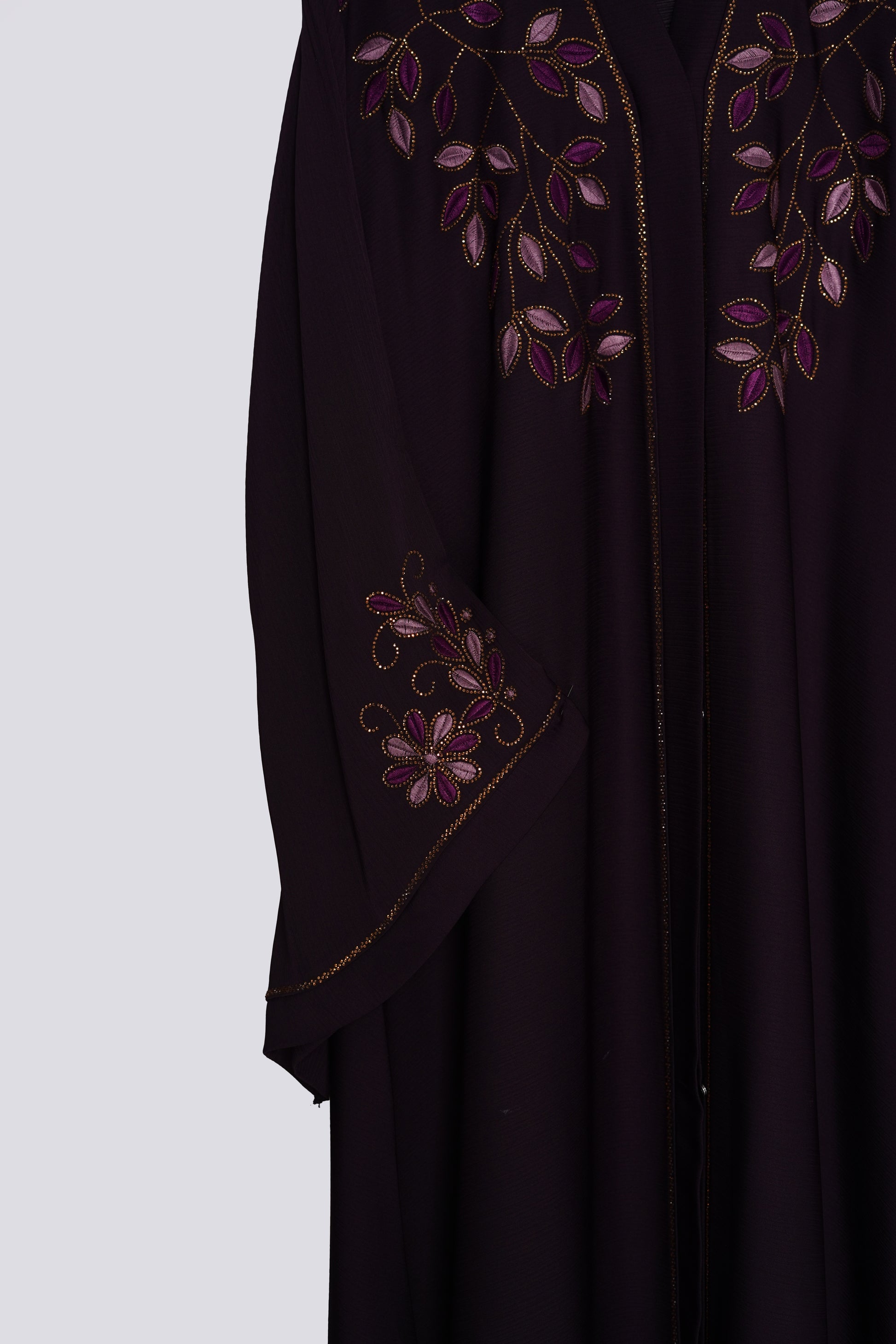 Plum Embroidered Nida Abaya